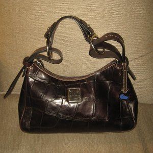❤️Vintage DOONEY & BOURKE Croc Embossed Brown Leather Hobo Bag Purse +Hangtag